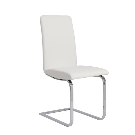 Set of Two White and Silver Upholstered Leather Dining Side Chairs