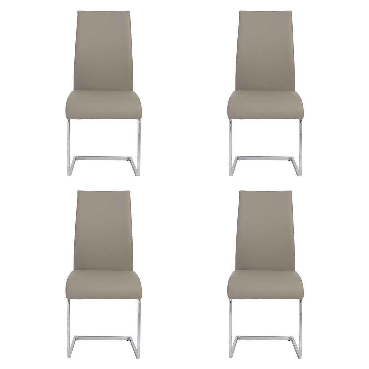 Set of Four Taupe and Silver Upholstered Leather Dining Side Chairs