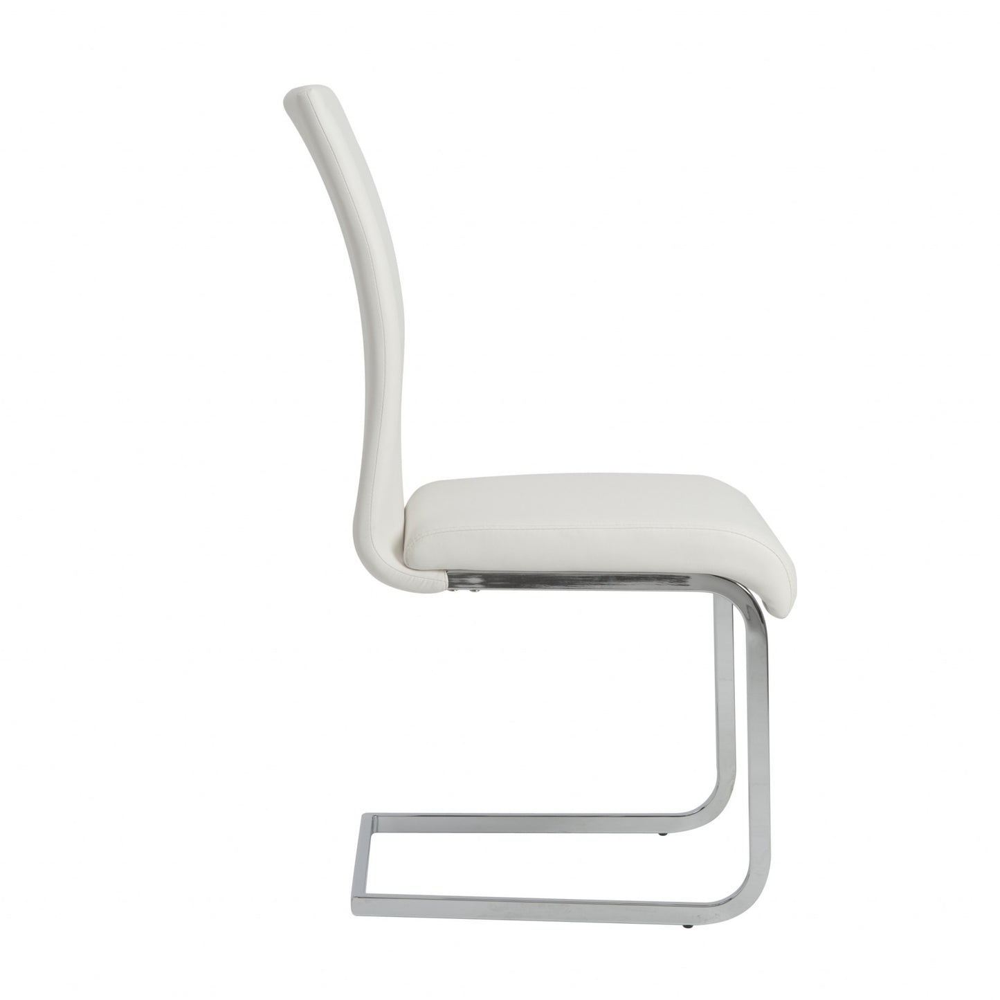 Set of Four White and Silver Upholstered Leather Dining Side Chairs