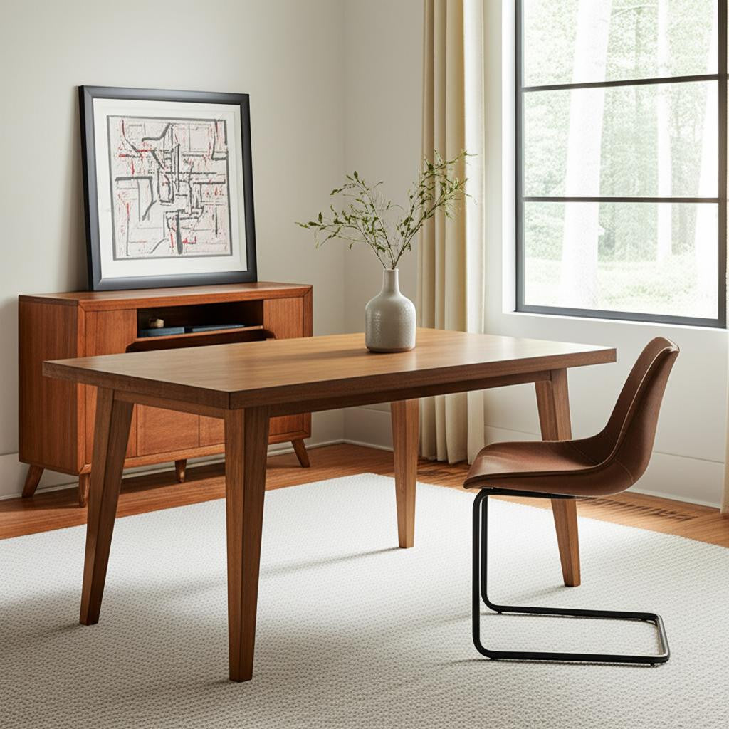 Set of Two Brown and Black Upholstered Leather Dining Side Chairs