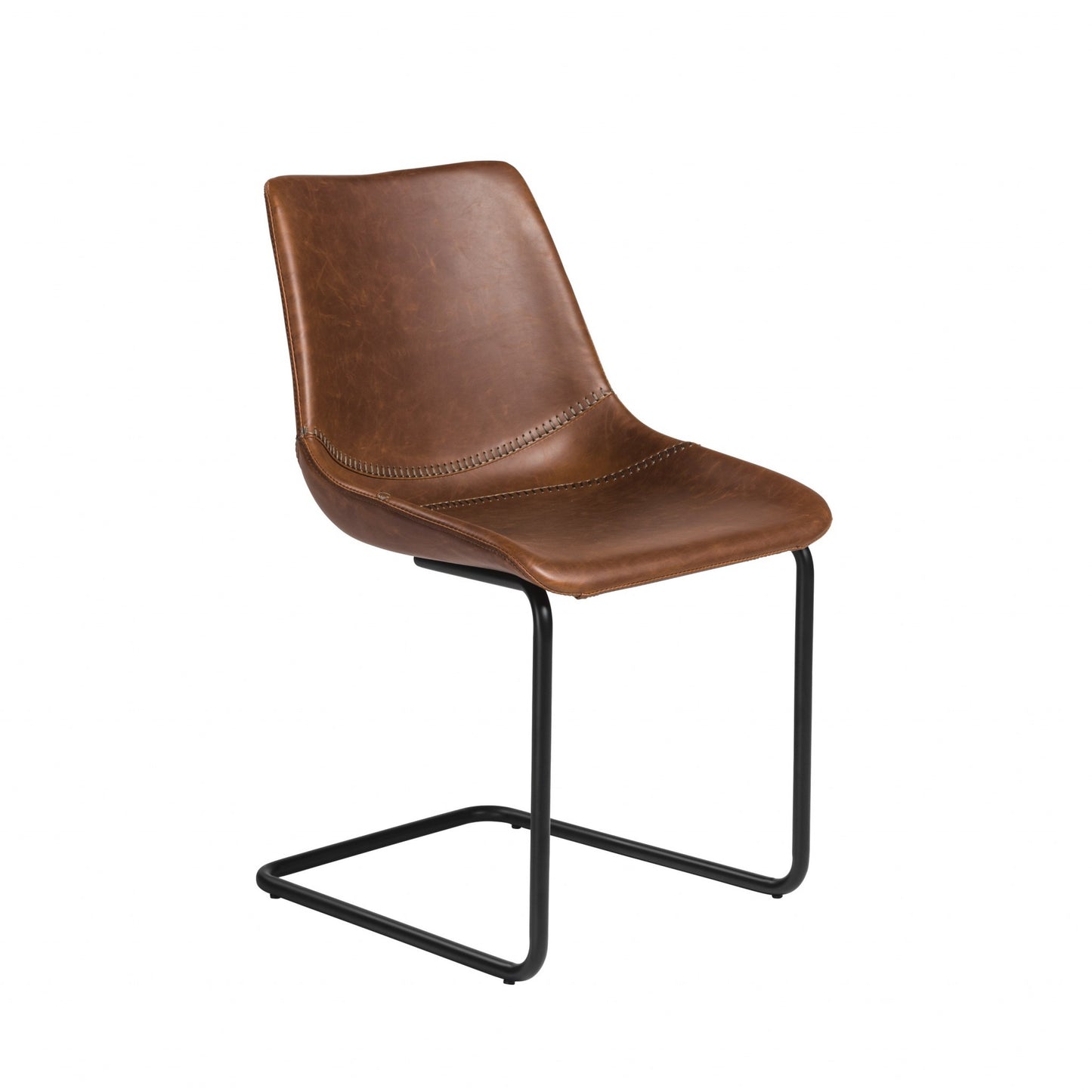 Set of Two Brown and Black Upholstered Leather Dining Side Chairs