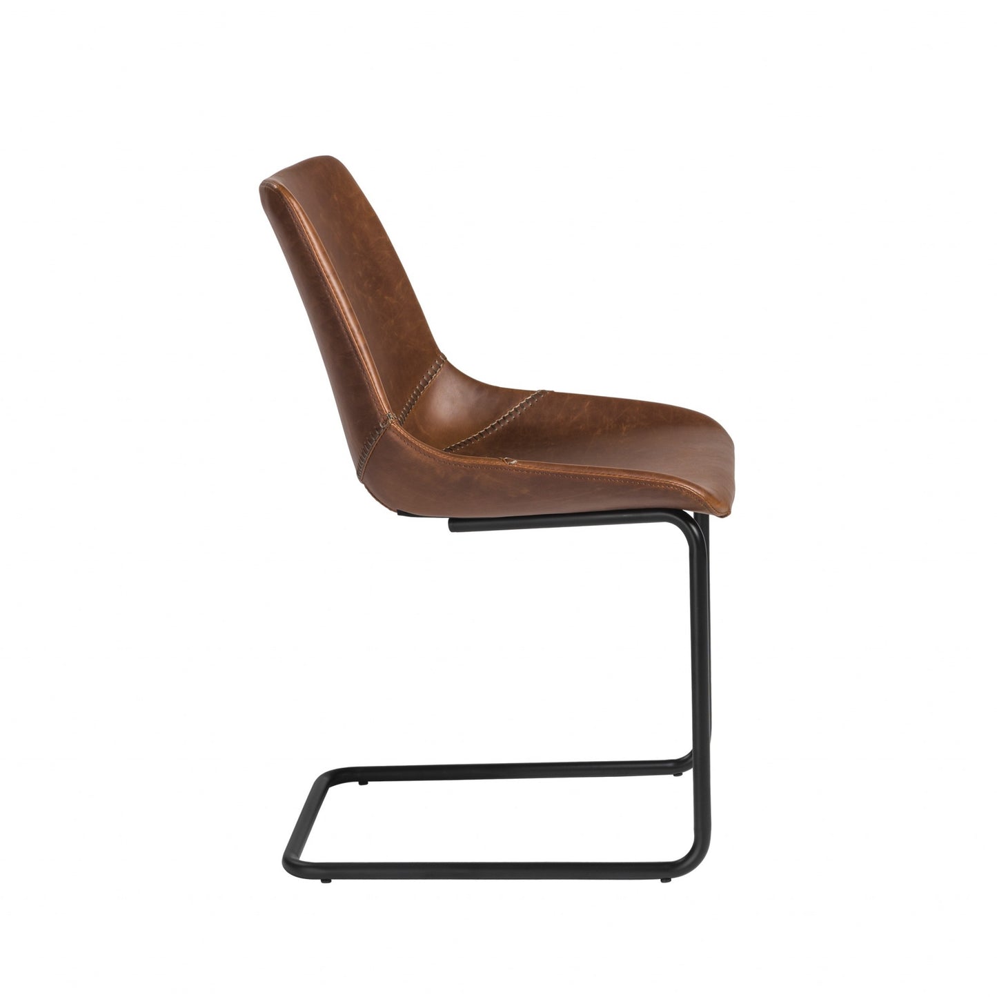 Set of Two Brown and Black Upholstered Leather Dining Side Chairs