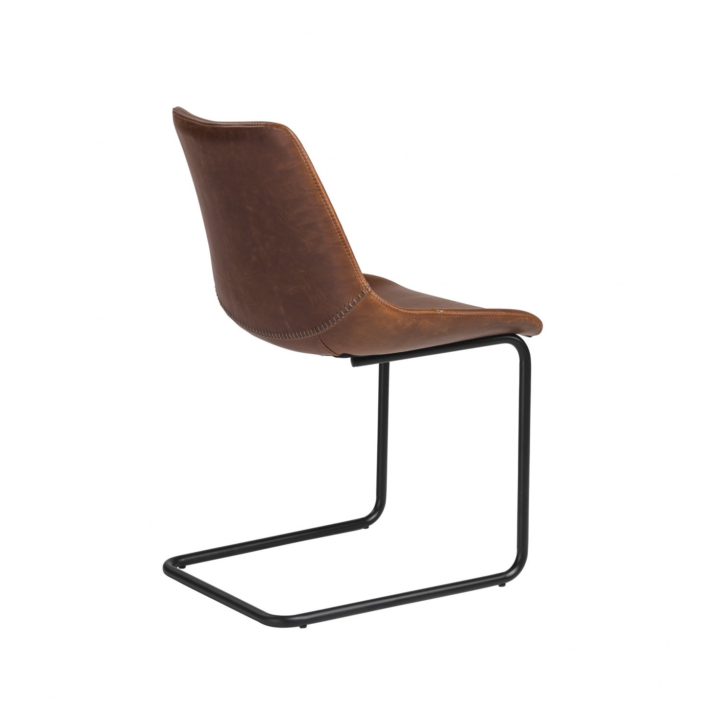 Set of Two Brown and Black Upholstered Leather Dining Side Chairs