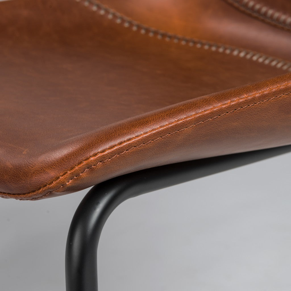 Set of Two Brown and Black Upholstered Leather Dining Side Chairs