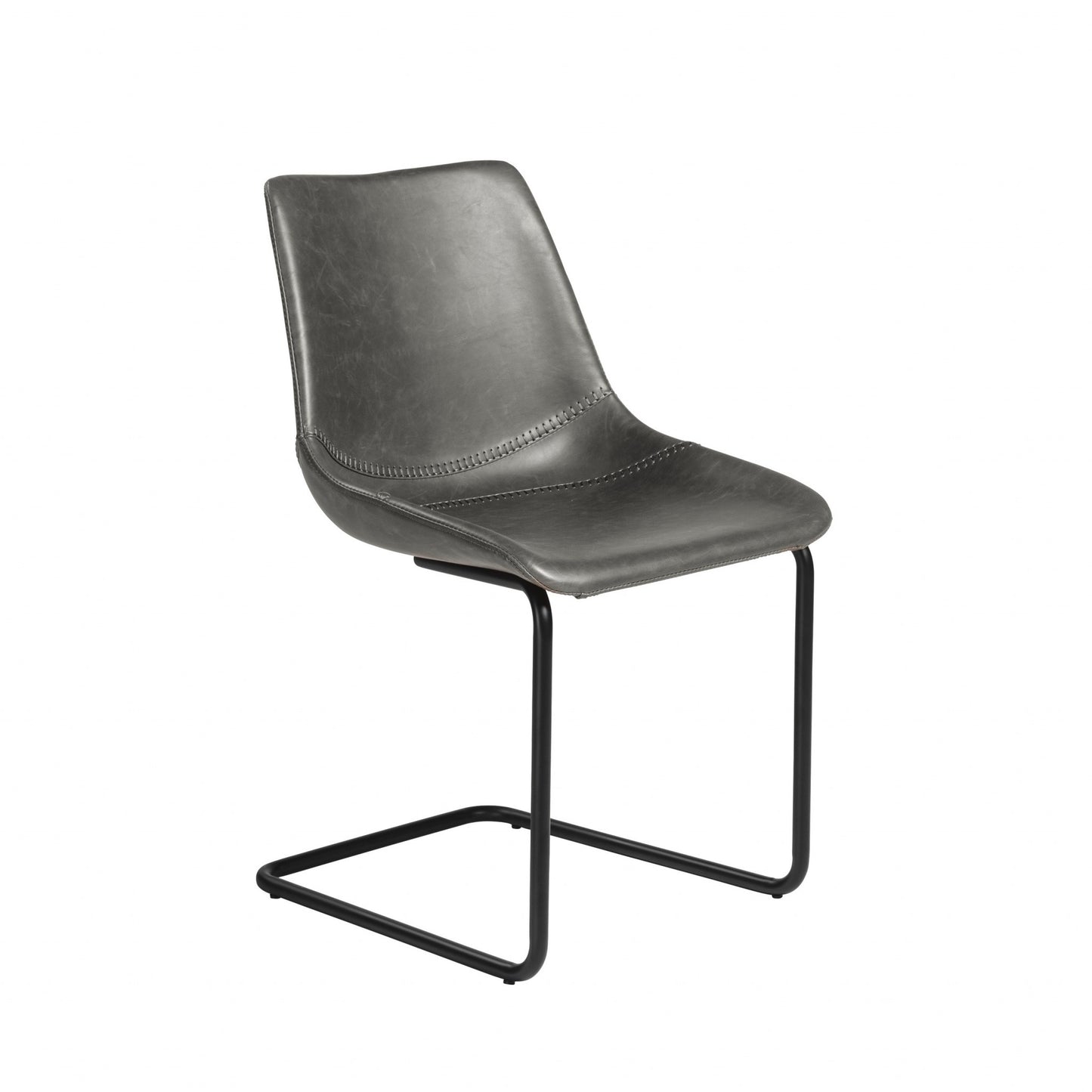 Set of Two Gray and Black Upholstered Leather Dining Side Chairs
