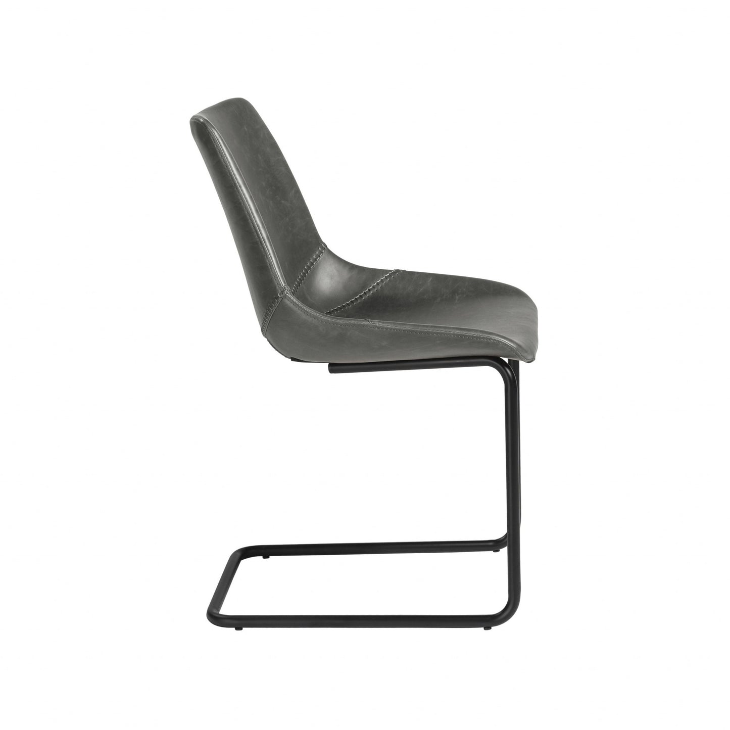Set of Two Gray and Black Upholstered Leather Dining Side Chairs