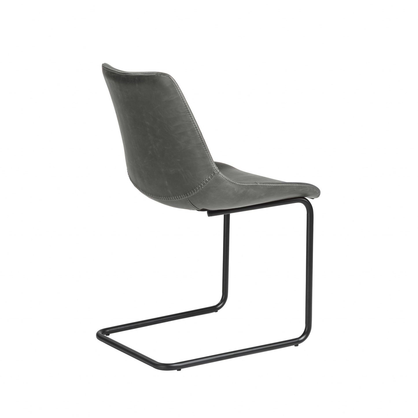 Set of Two Gray and Black Upholstered Leather Dining Side Chairs