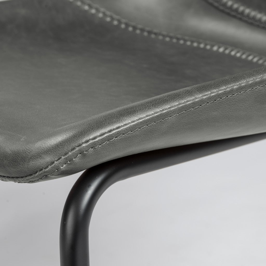 Set of Two Gray and Black Upholstered Leather Dining Side Chairs