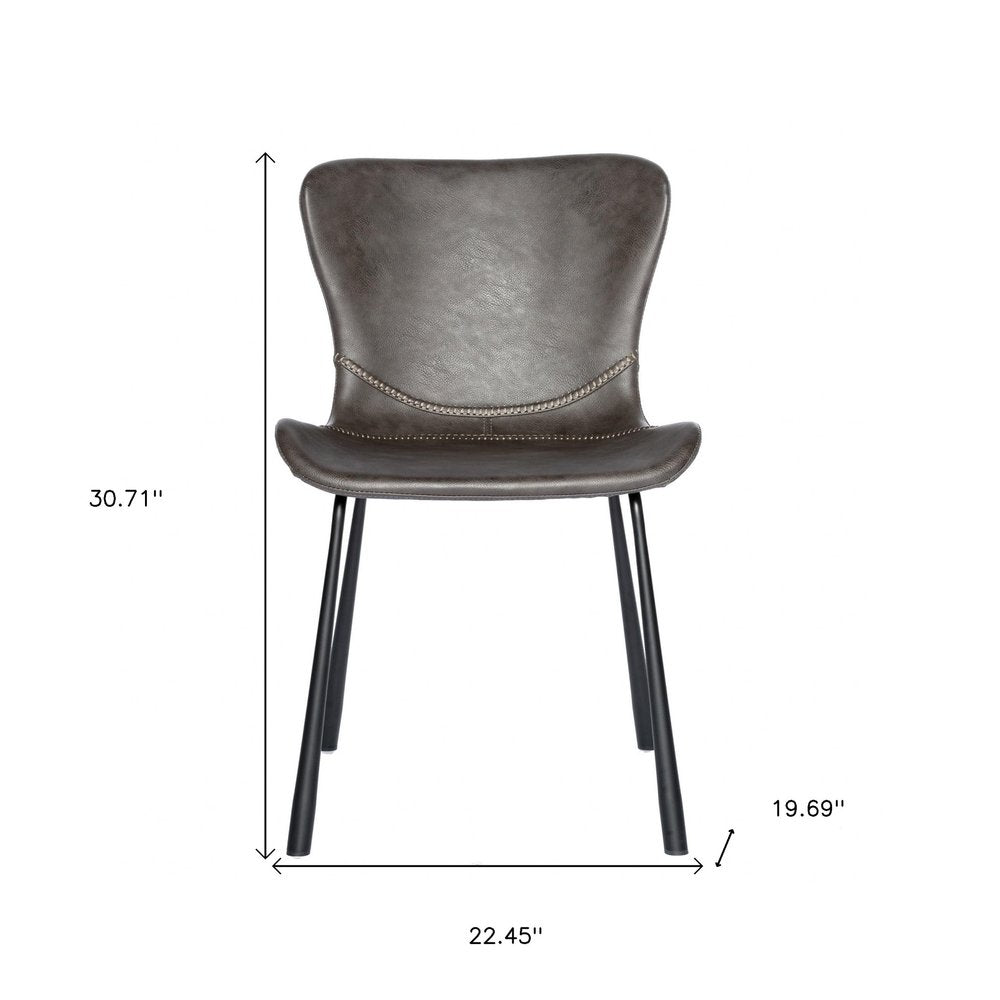 Set of Two Gray and Silver Upholstered Leather Dining Side Chairs