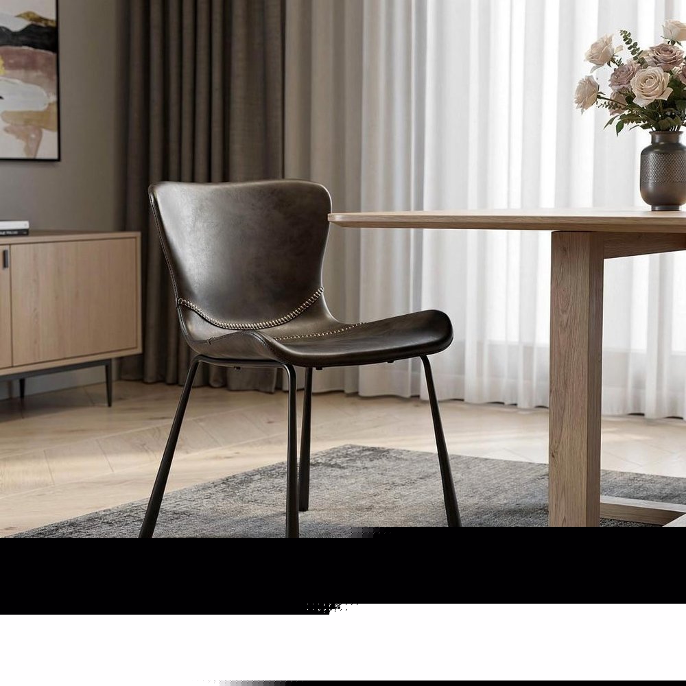 Set of Two Gray and Silver Upholstered Leather Dining Side Chairs
