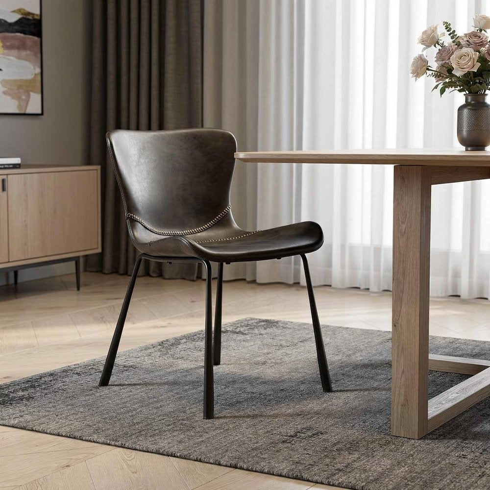 Set of Two Gray and Silver Upholstered Leather Dining Side Chairs