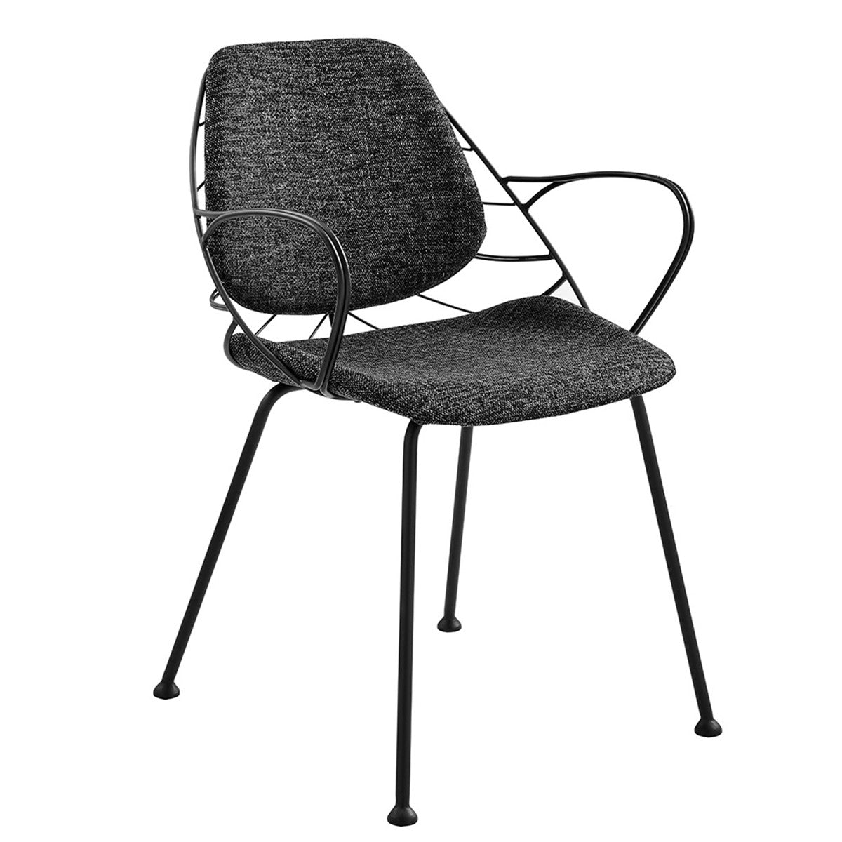 Set of Two Black Upholstered Fabric Dining Arm Chairs