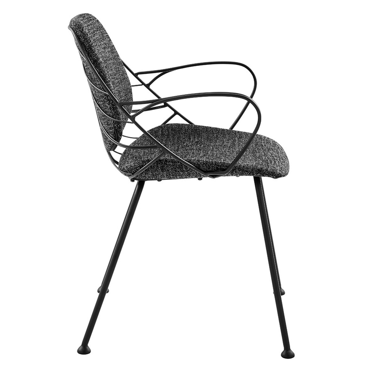 Set of Two Black Upholstered Fabric Dining Arm Chairs