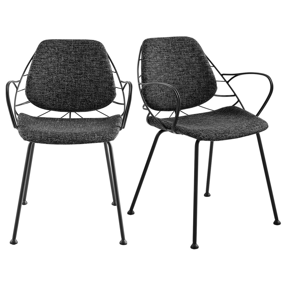 Set of Two Black Upholstered Fabric Dining Arm Chairs