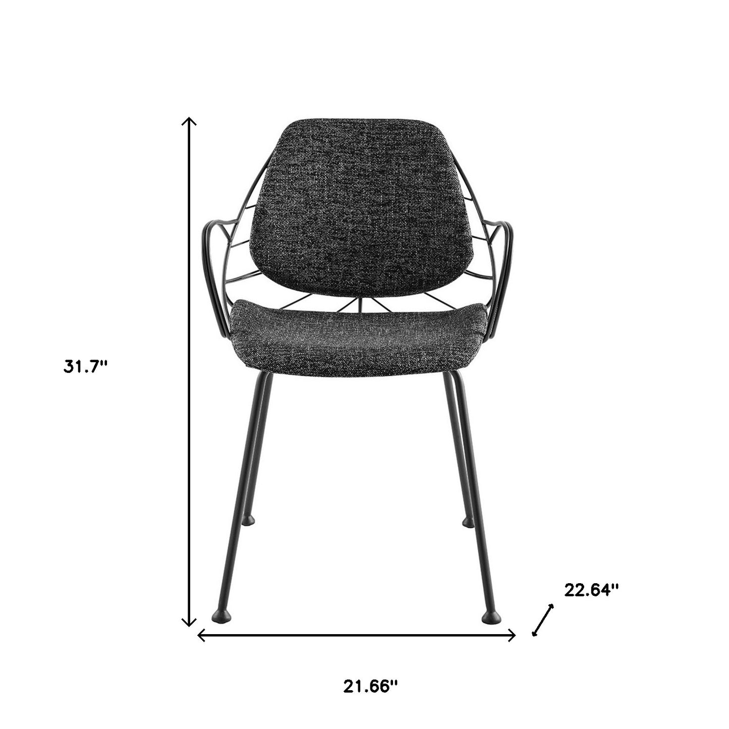 Set of Two Black Upholstered Fabric Dining Arm Chairs