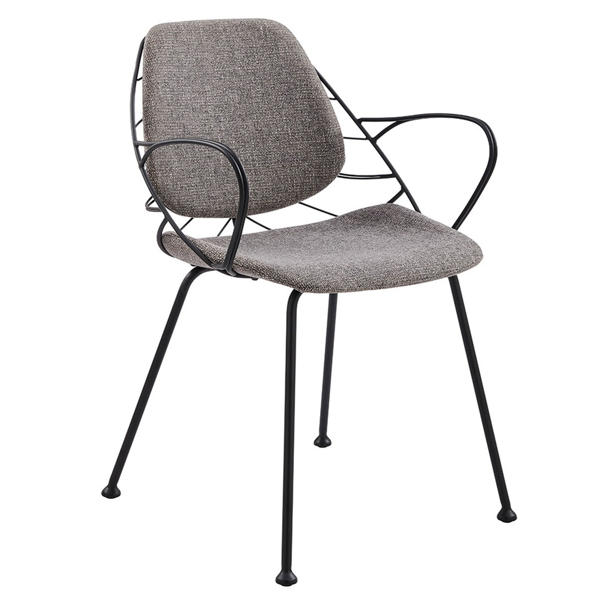 Set of Two Light Gray and Black Upholstered Fabric Dining Arm Chairs