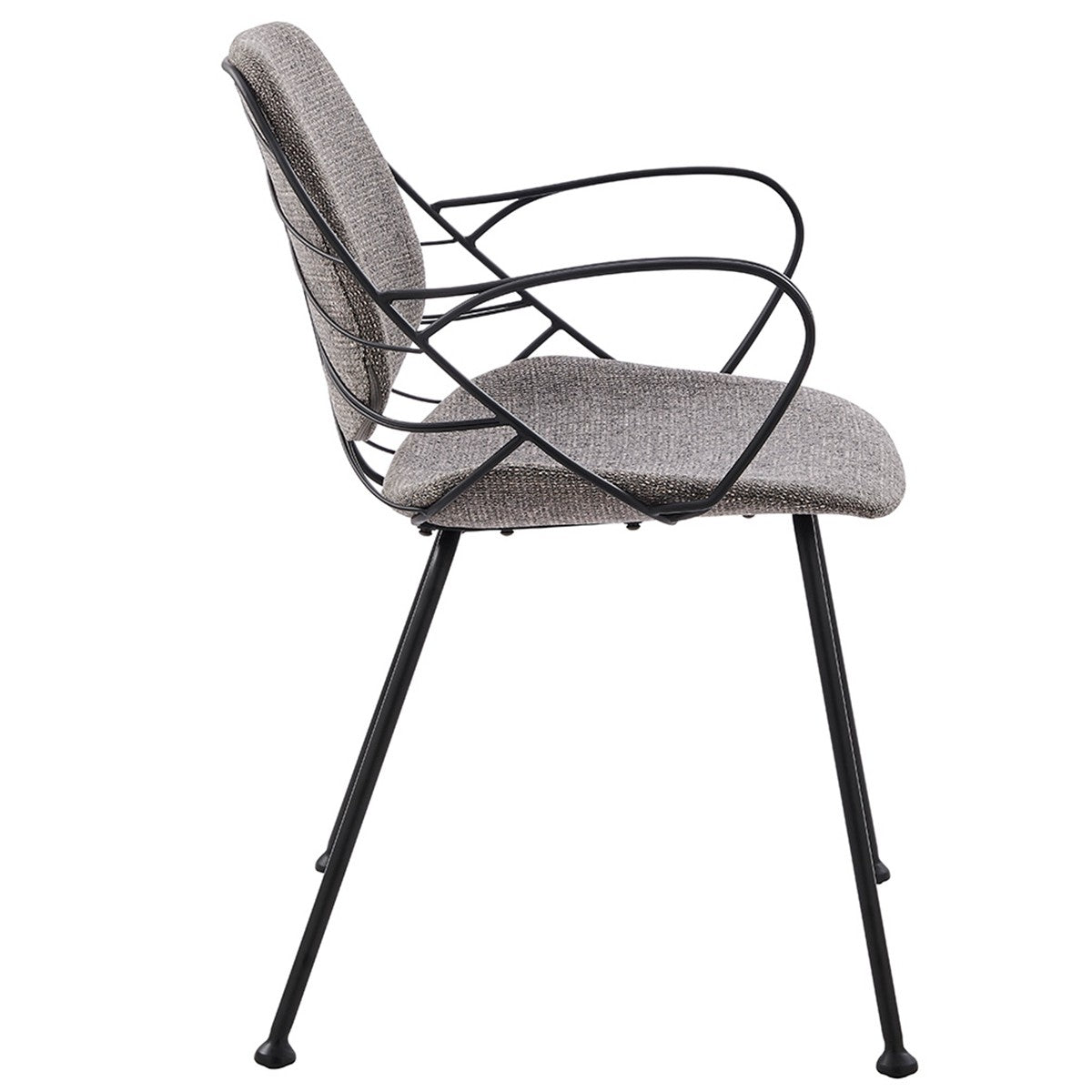 Set of Two Light Gray and Black Upholstered Fabric Dining Arm Chairs