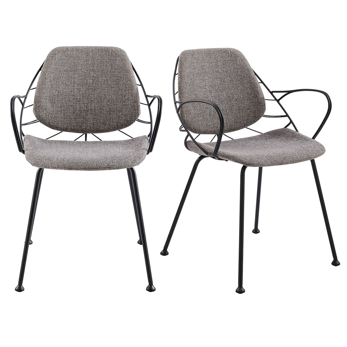Set of Two Light Gray and Black Upholstered Fabric Dining Arm Chairs