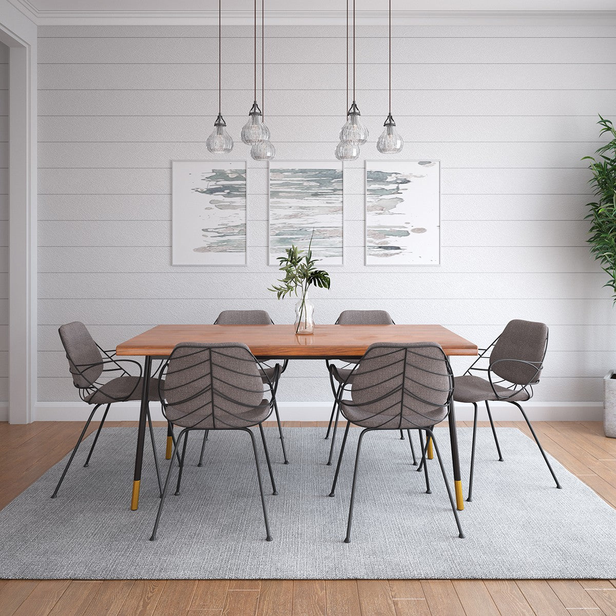 Set of Two Light Gray and Black Upholstered Fabric Dining Arm Chairs