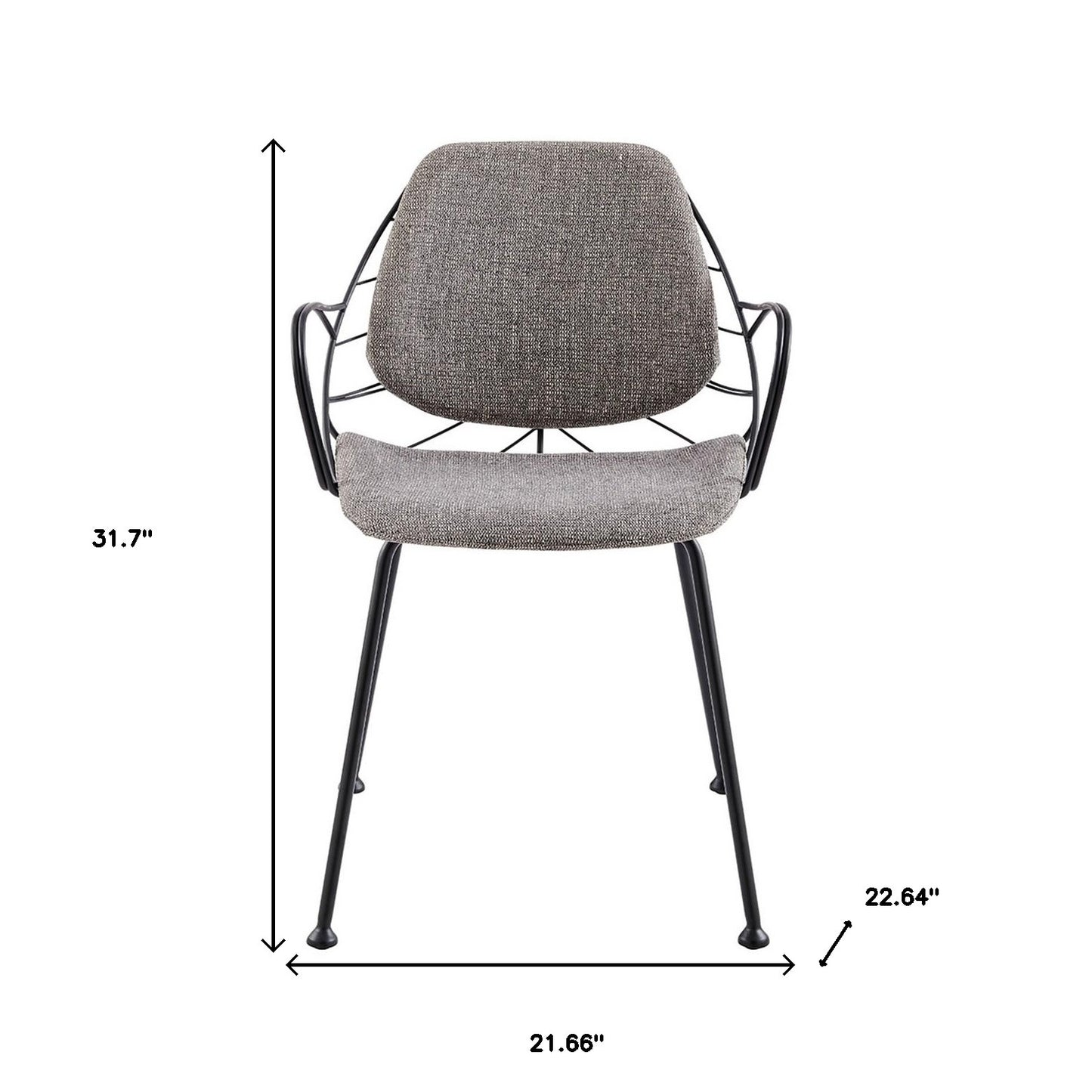 Set of Two Light Gray and Black Upholstered Fabric Dining Arm Chairs