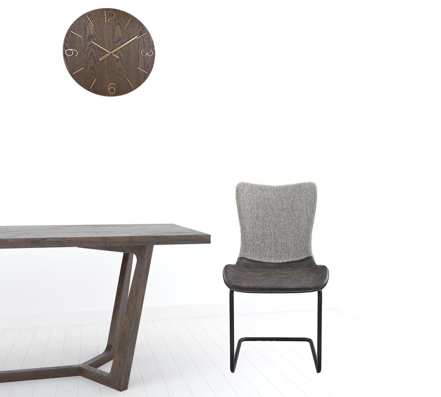 Set of Two Gray and Black Upholstered Fabric Dining Side Chairs