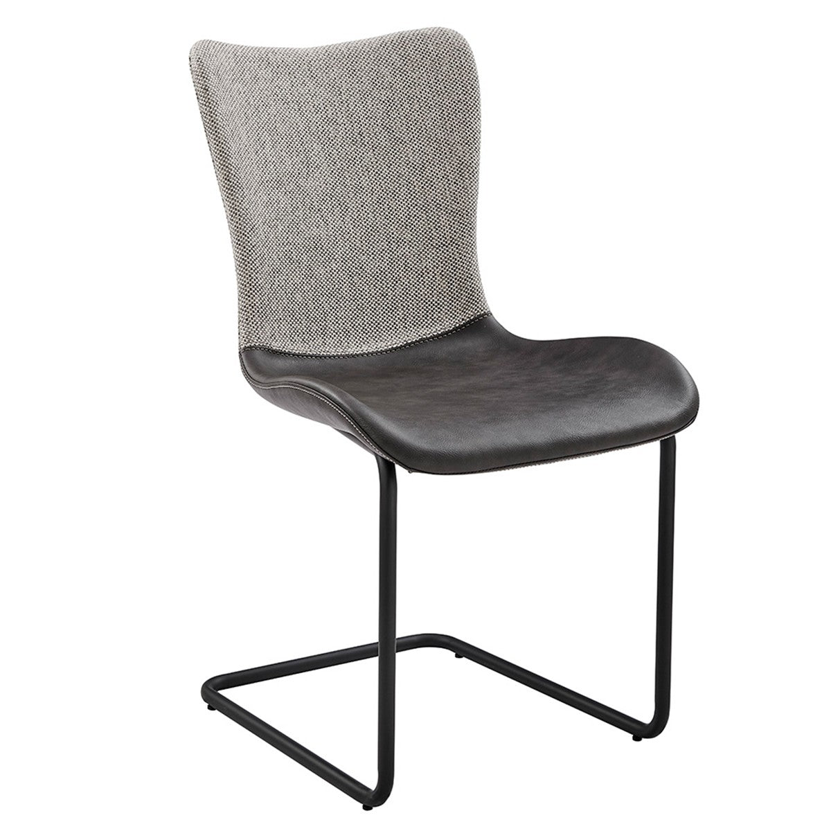 Set of Two Gray and Black Upholstered Fabric Dining Side Chairs