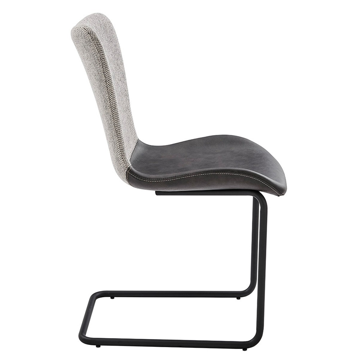 Set of Two Gray and Black Upholstered Fabric Dining Side Chairs