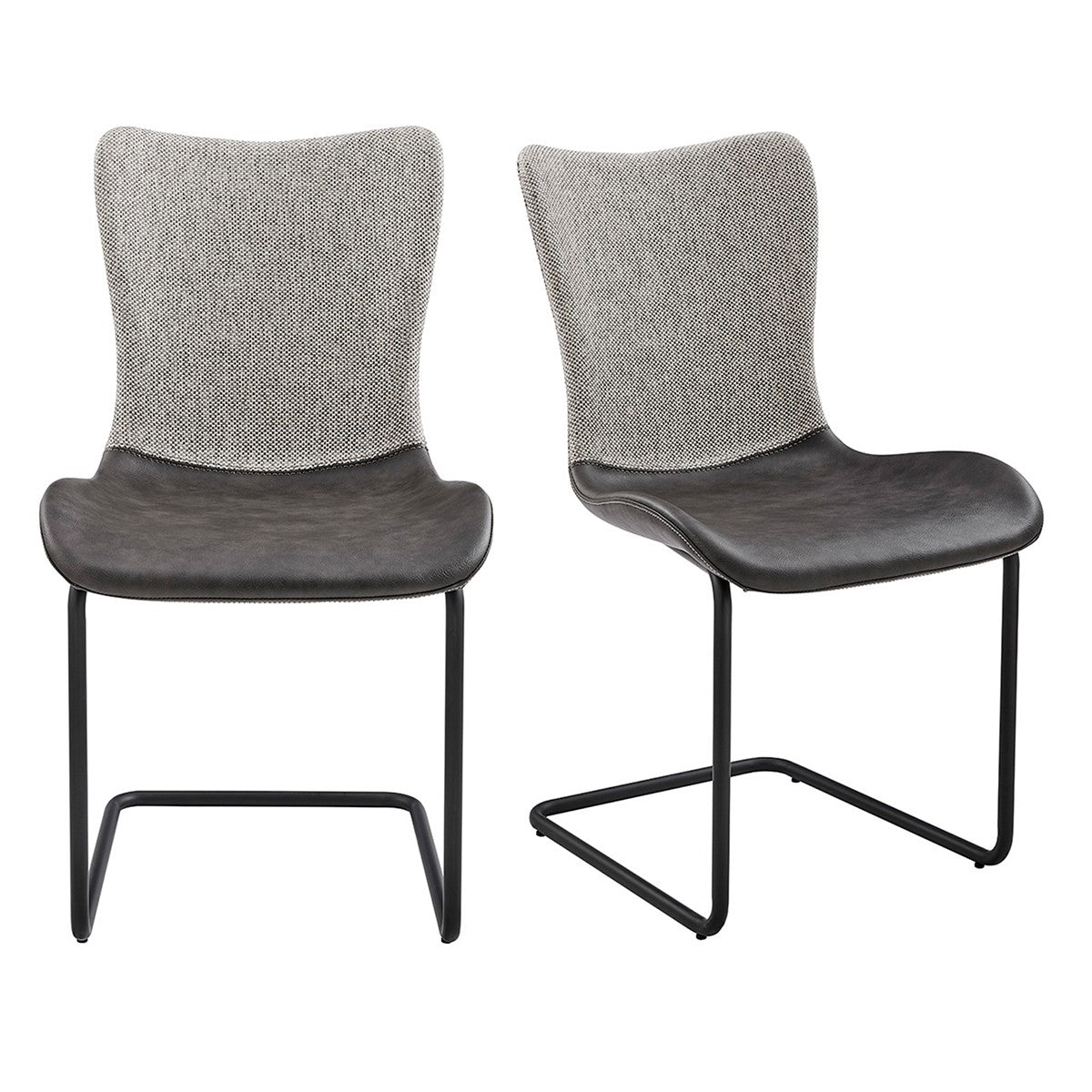 Set of Two Gray and Black Upholstered Fabric Dining Side Chairs