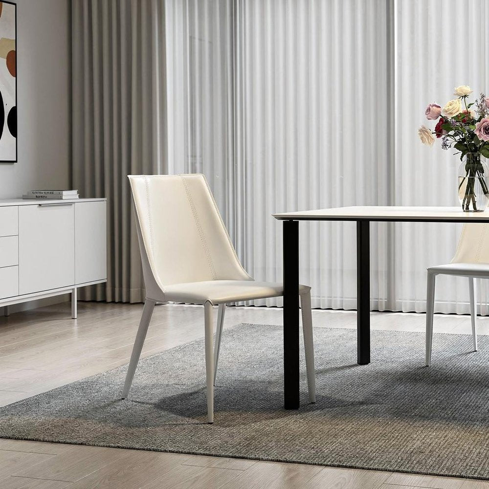 White Upholstered Leather Dining Side Chair