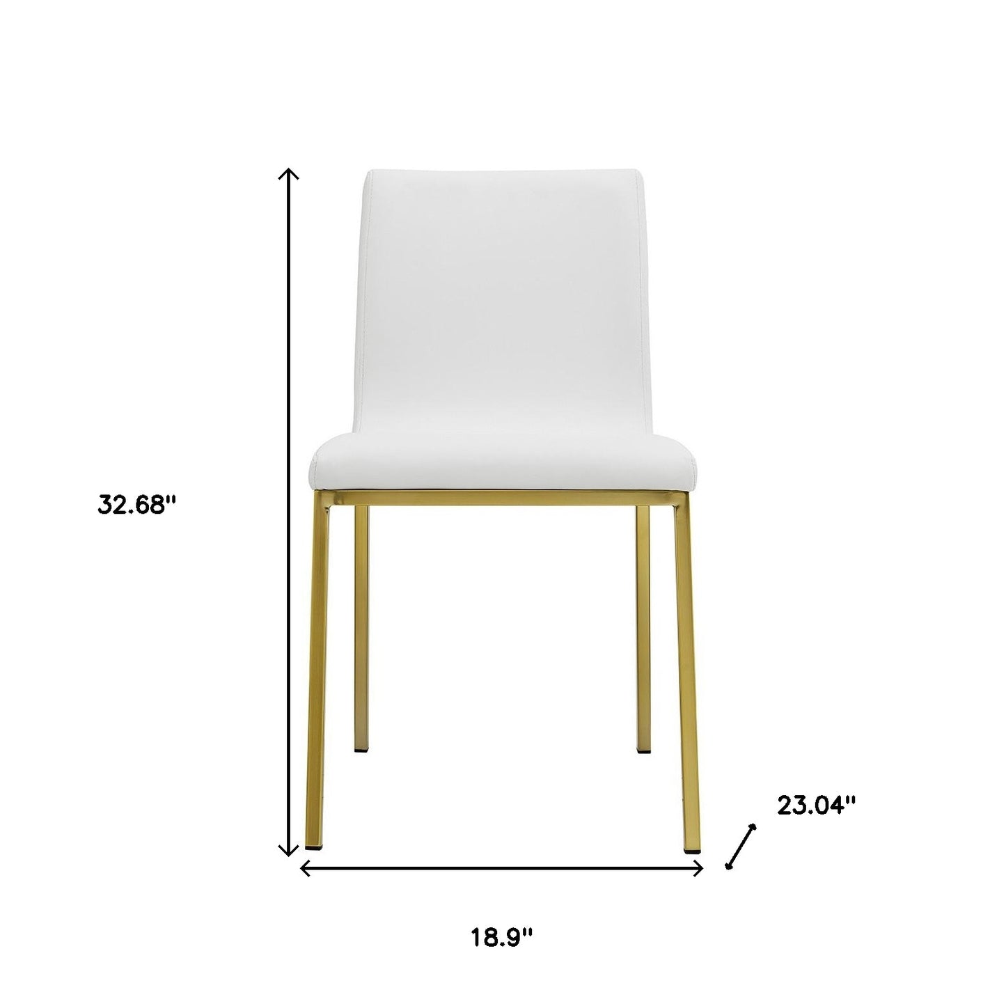 Set of Two White and Gold Upholstered Leather Dining Side Chairs