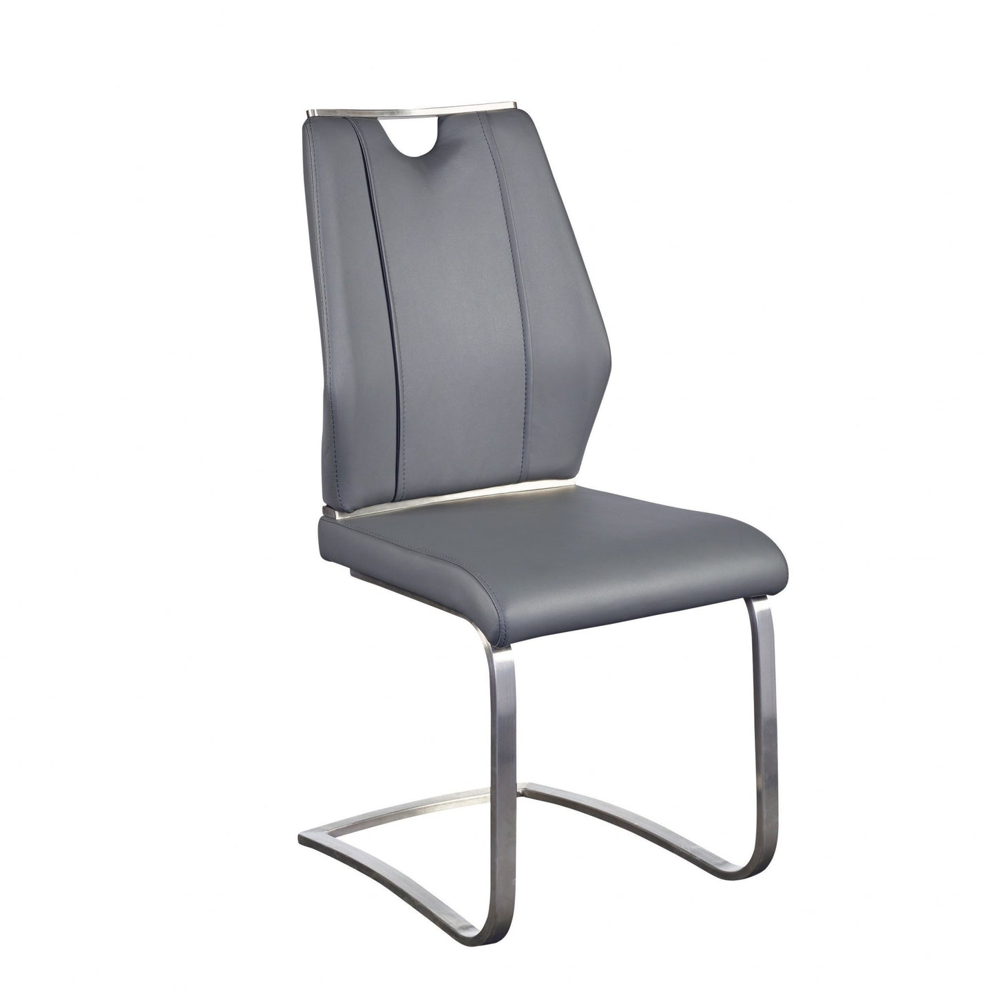 Set of Two Gray and Silver Upholstered Leather Dining Side Chairs