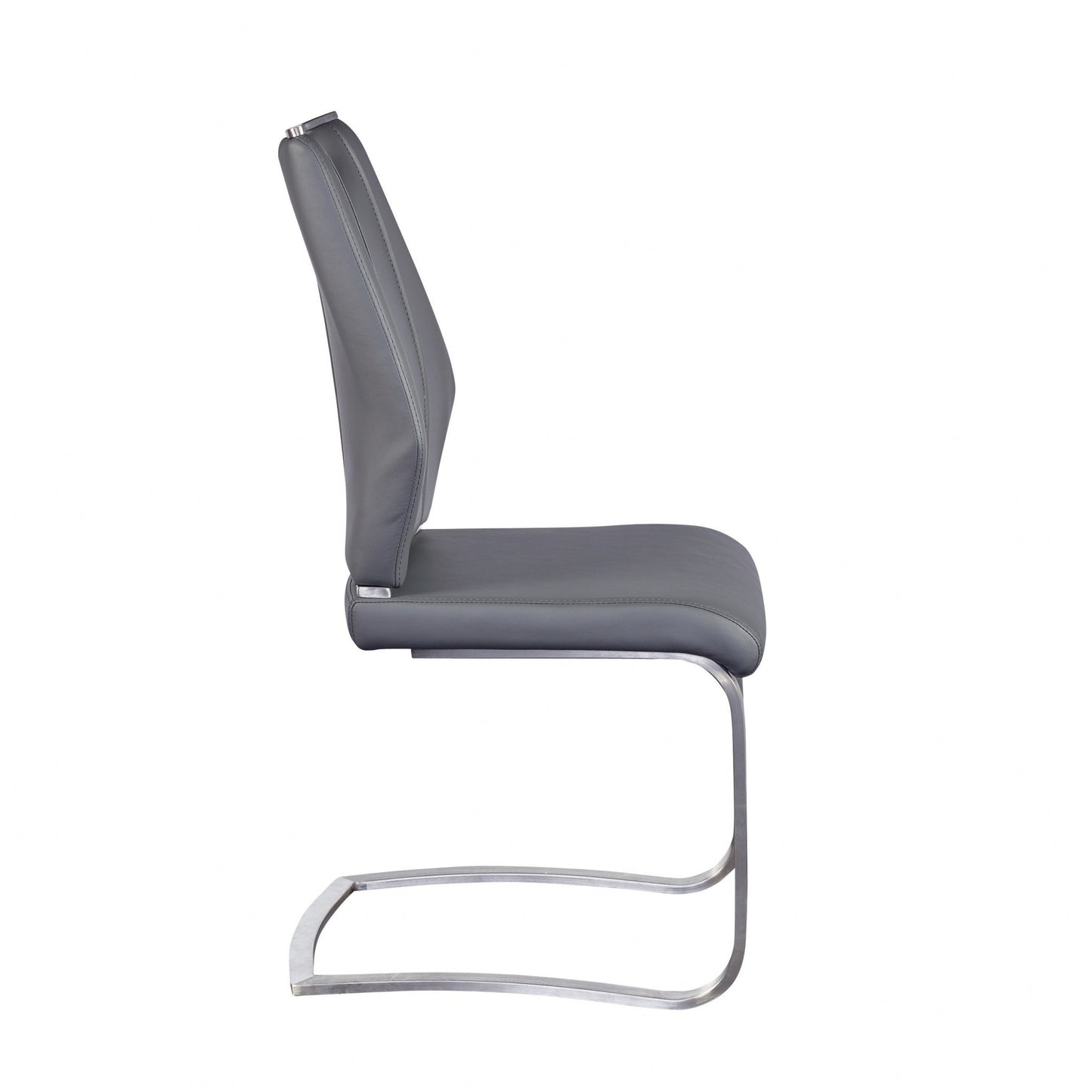 Set of Two Gray and Silver Upholstered Leather Dining Side Chairs