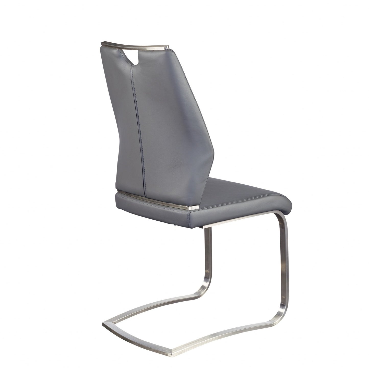 Set of Two Gray and Silver Upholstered Leather Dining Side Chairs