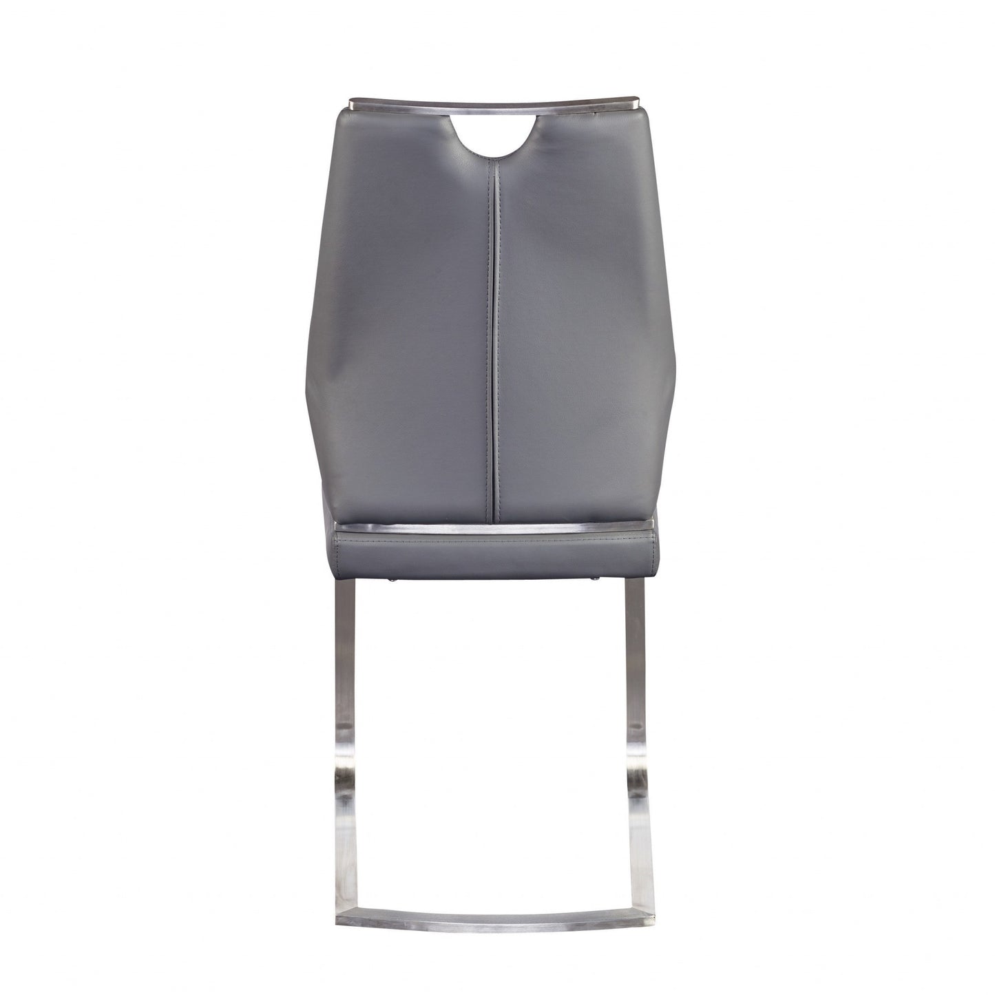 Set of Two Gray and Silver Upholstered Leather Dining Side Chairs