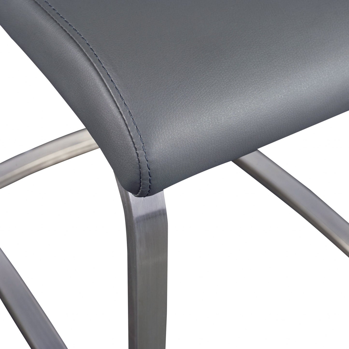 Set of Two Gray and Silver Upholstered Leather Dining Side Chairs