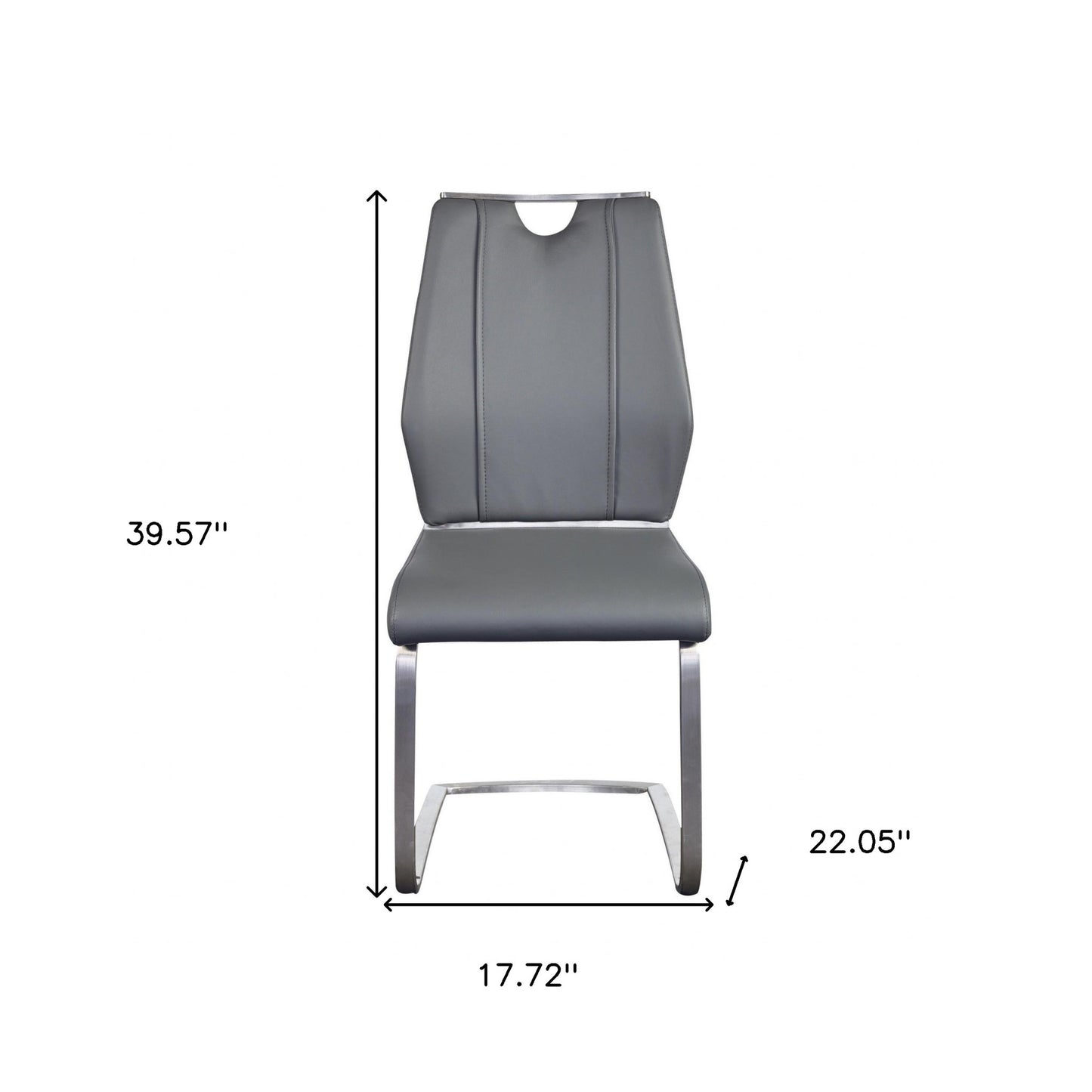 Set of Two Gray and Silver Upholstered Leather Dining Side Chairs