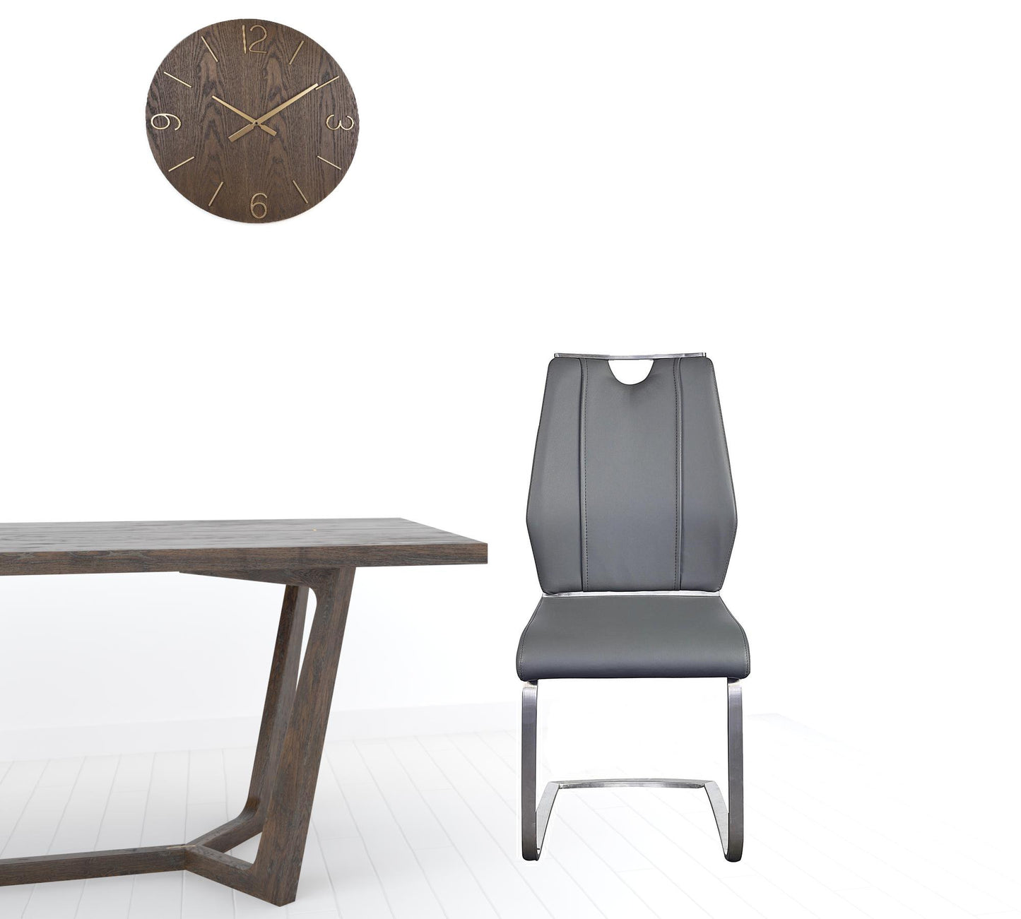 Set of Two Gray and Silver Upholstered Leather Dining Side Chairs