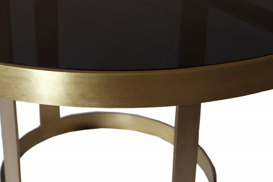 32" Black and Gold Glass and Iron Round Frame Coffee Table
