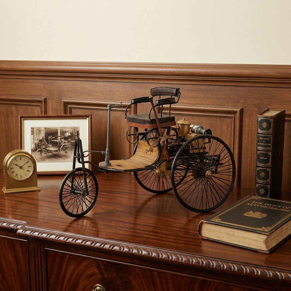 c1886 Three Wheeled Mercedes Benz Motor Car Sculpture