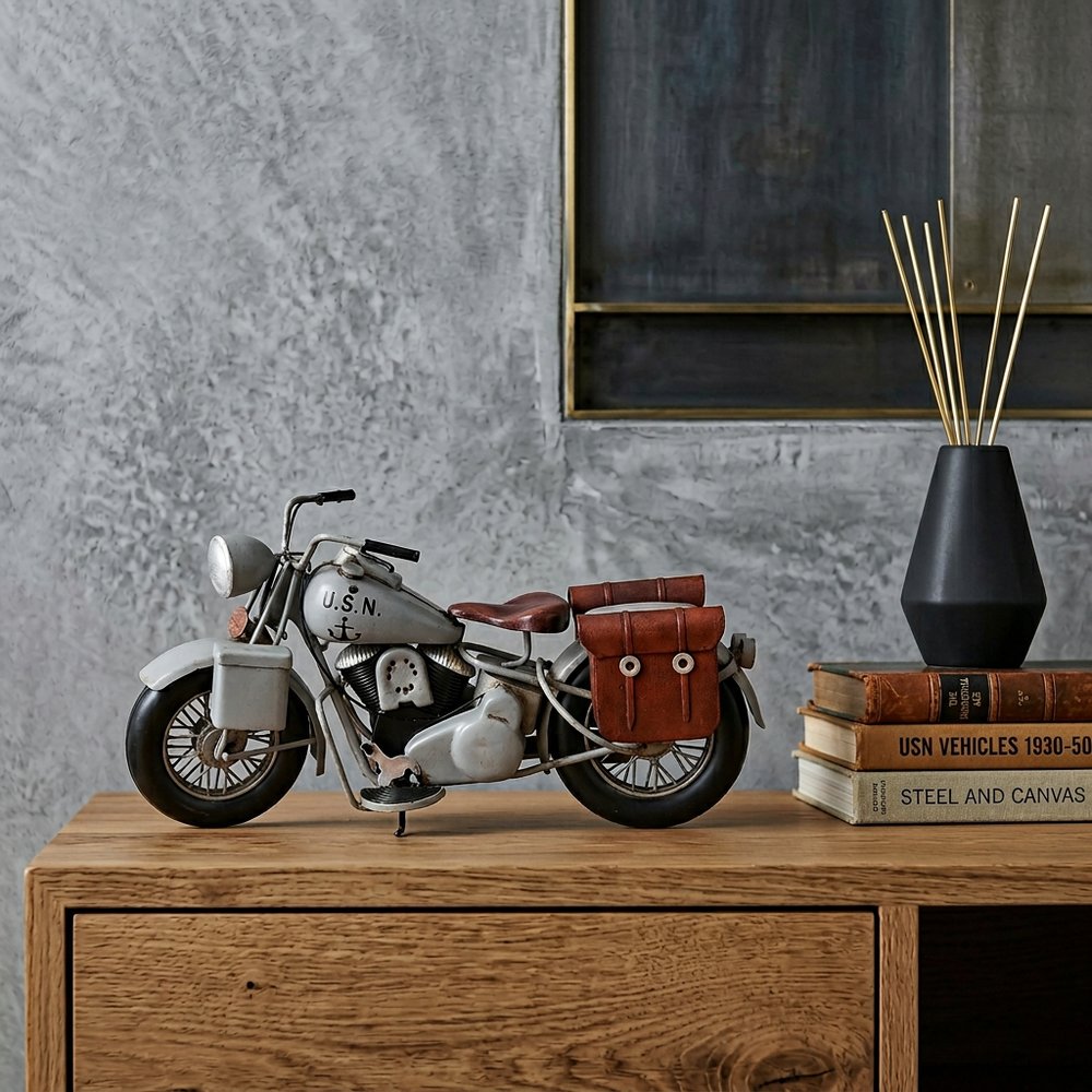 6" Grey Metal Hand Painted Decorative Motorcycle