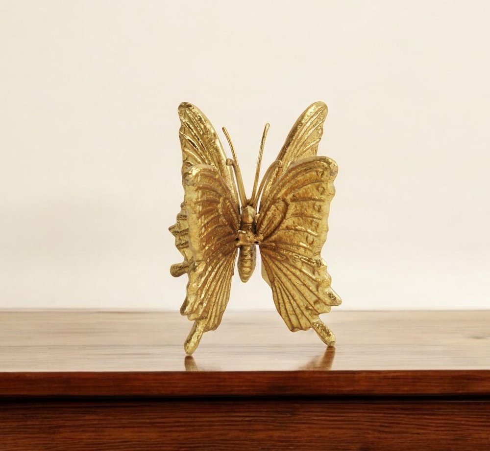 Gold Cast Iron Double Butterfly Sculpture