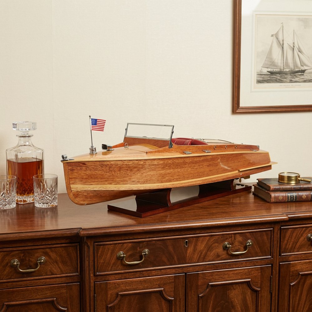 15" Natural Manufactured Wood Boat Sculpture