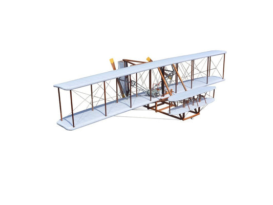 24" Brown and White Solid Wood Hand Painted Model Airplane Tabletop Sculpture
