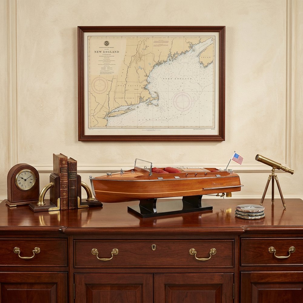 8" Brown Manufactured Wood Hand Painted Decorative Boat