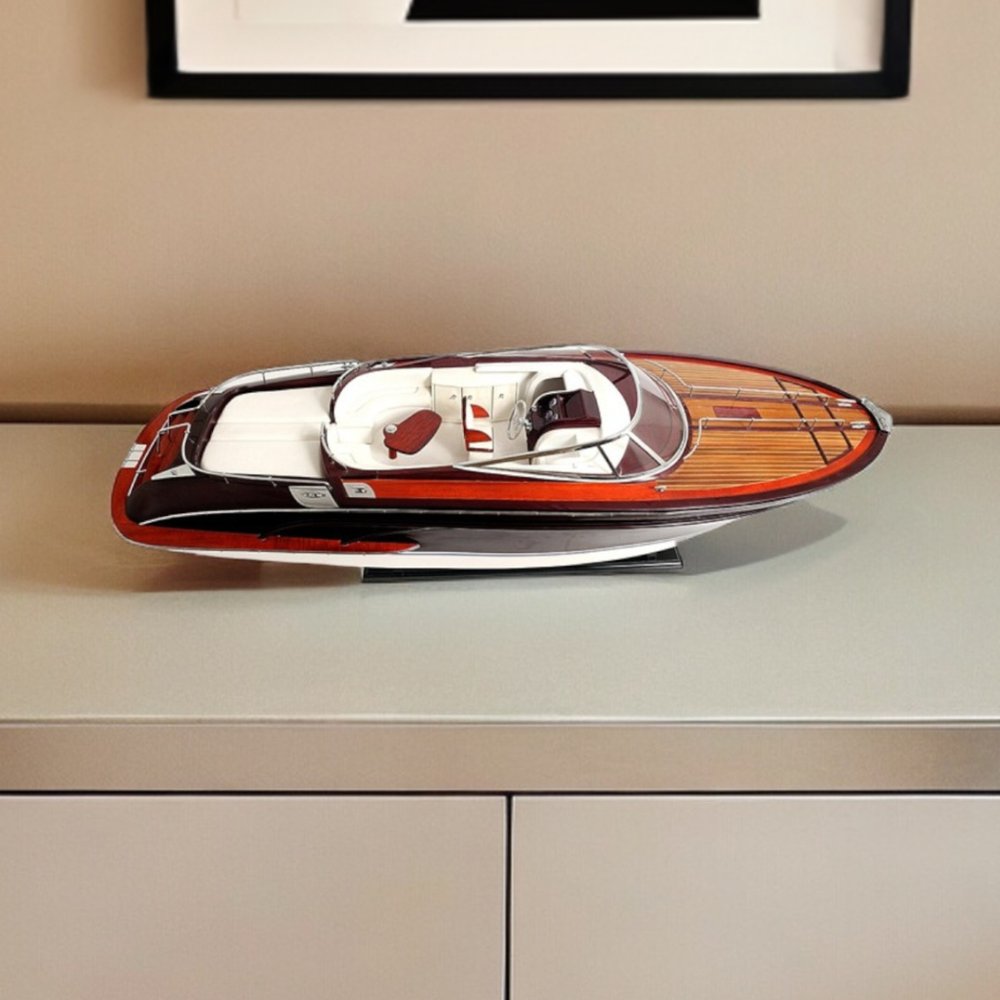 11" Black and White Solid Wood Hand Painted Riva Rivarama Luxury Yacht Exclusive Edition Model Boat