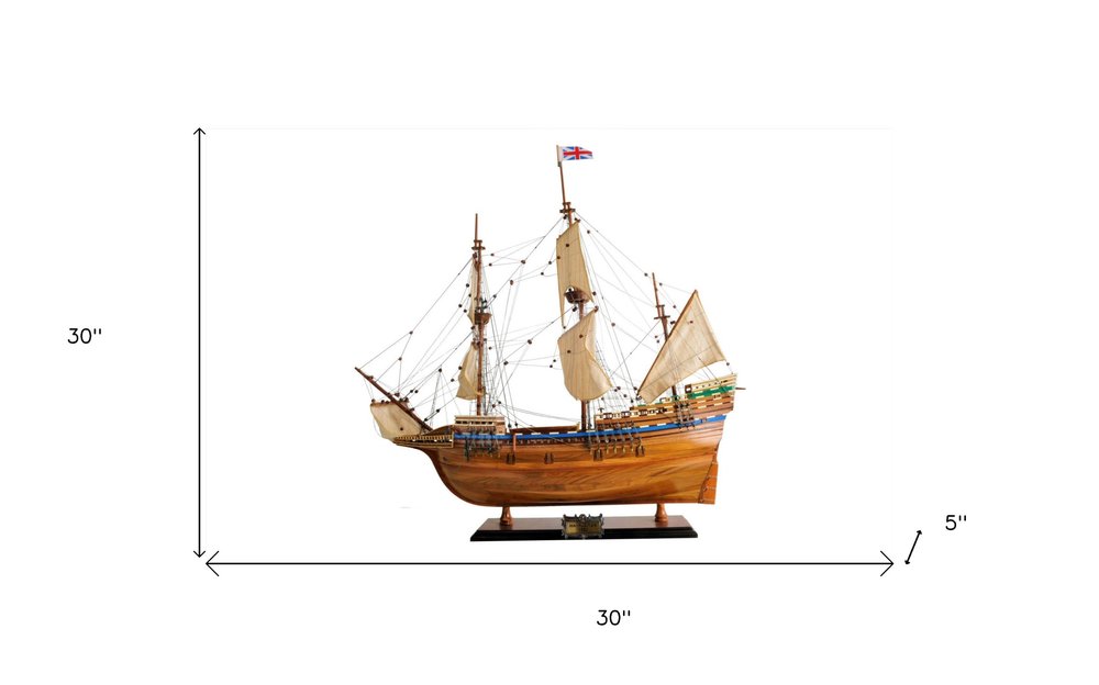 30" Wood Brown Mayflower Boat Hand Painted Decorative Boat