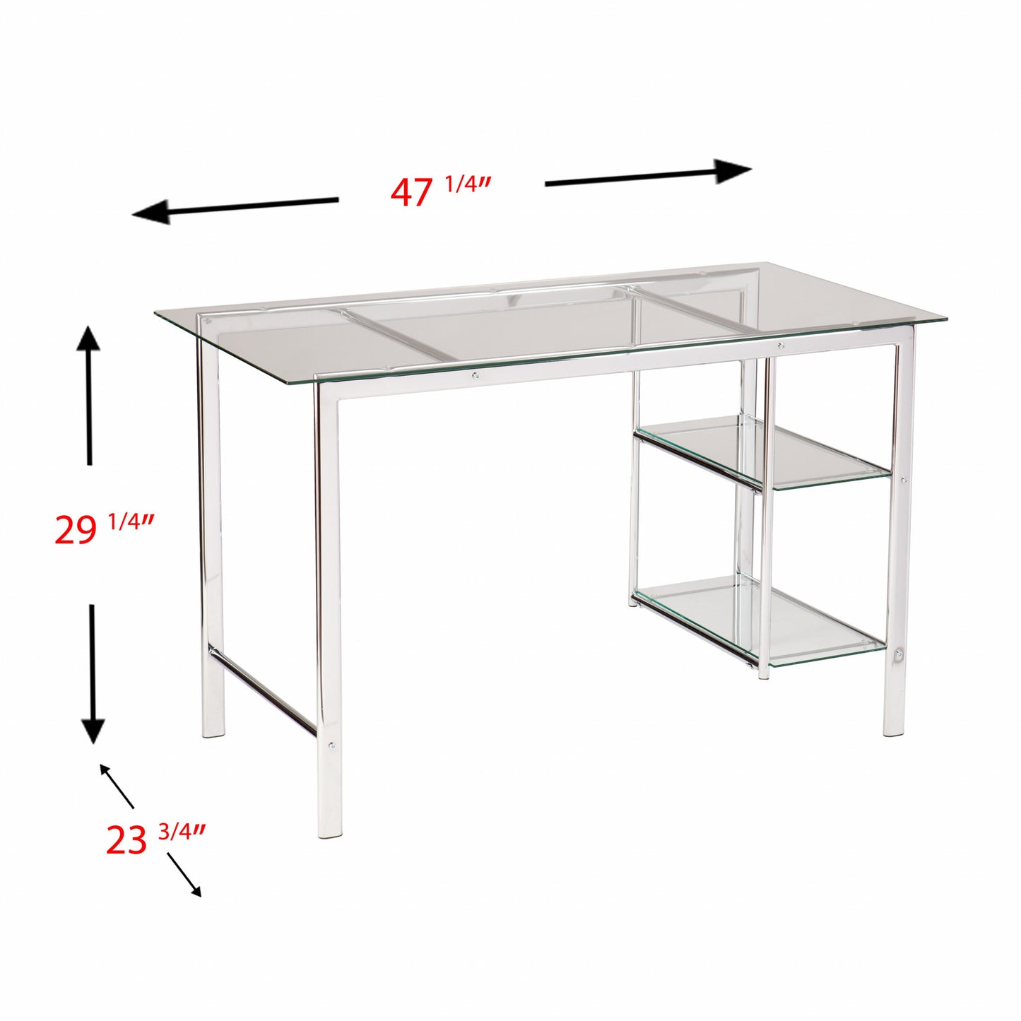 47" Clear and Silver Glass and Metal Writing Desk