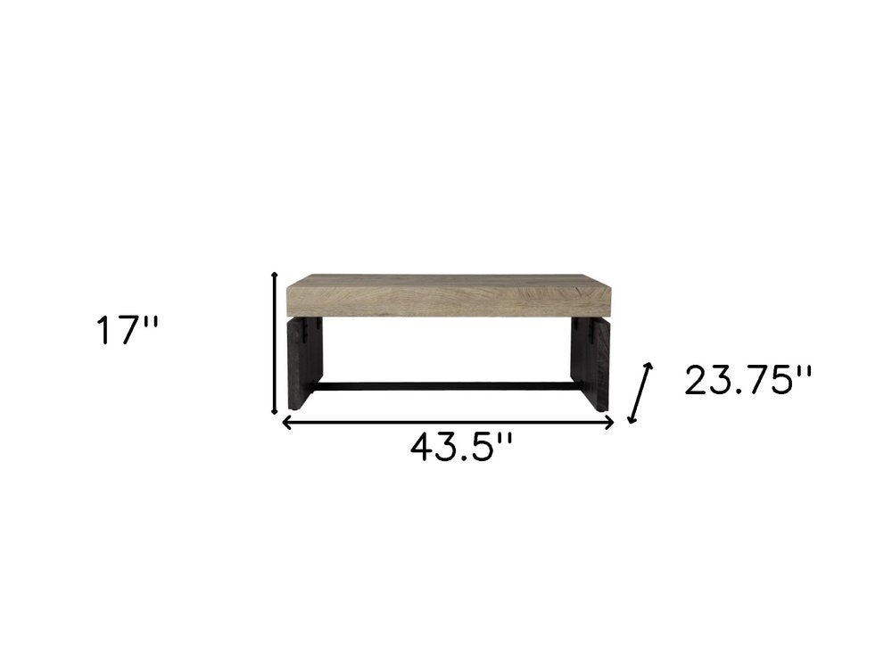 44" Natural And Black Chunky Wood With Iron Coffee Table