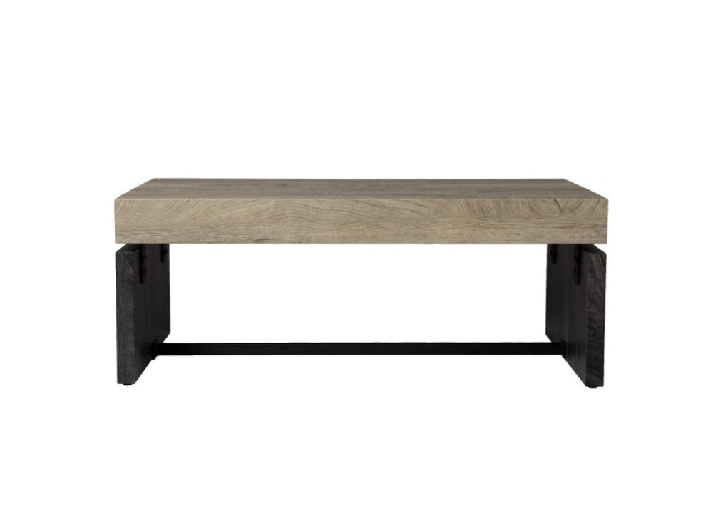 44" Natural And Black Chunky Wood With Iron Coffee Table
