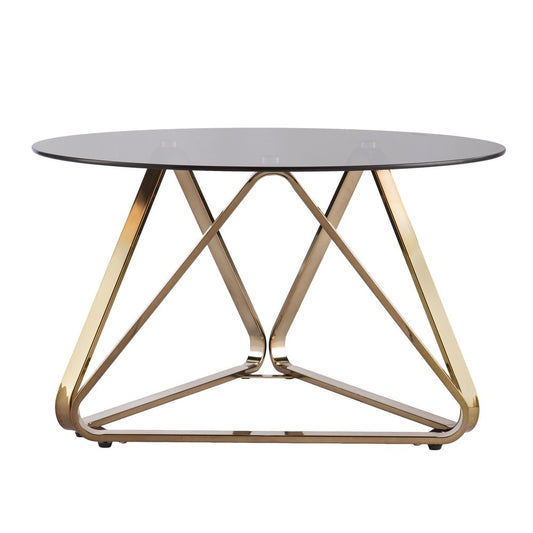 31" Smoky Black and Gold Glass and Metal Round Coffee Table